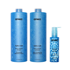 super-sized hydration set | hydro rush intense moisture shampoo + conditioner + dream routine overnight treatment