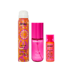 refresh, prep + mist set | amika:aura hair + body mist, perk up plus dry shampoo, superfruit star styling oil