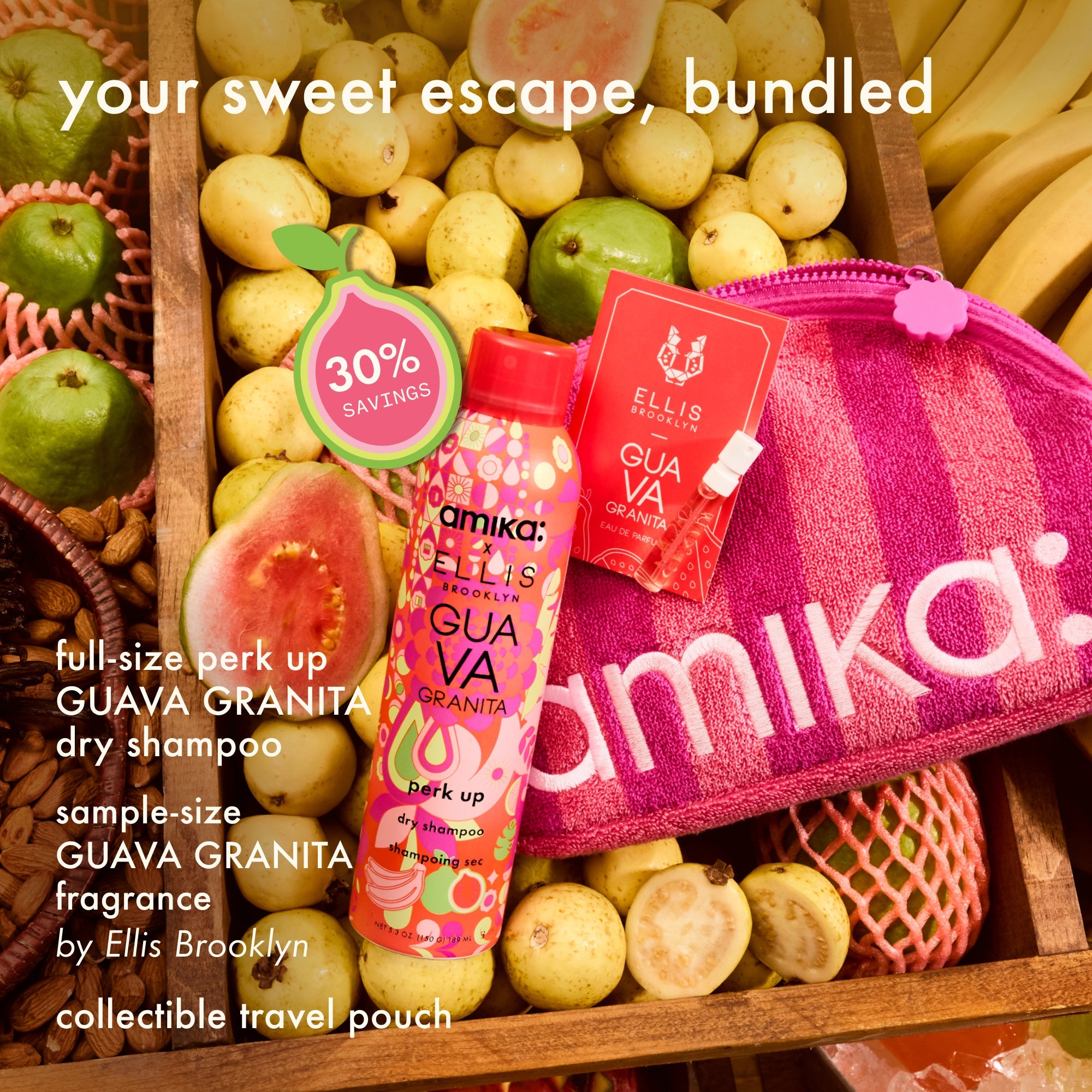 amika x Ellis Brooklyn | limited-edition perk up GUAVA GRANITA dry shampoo bundle set