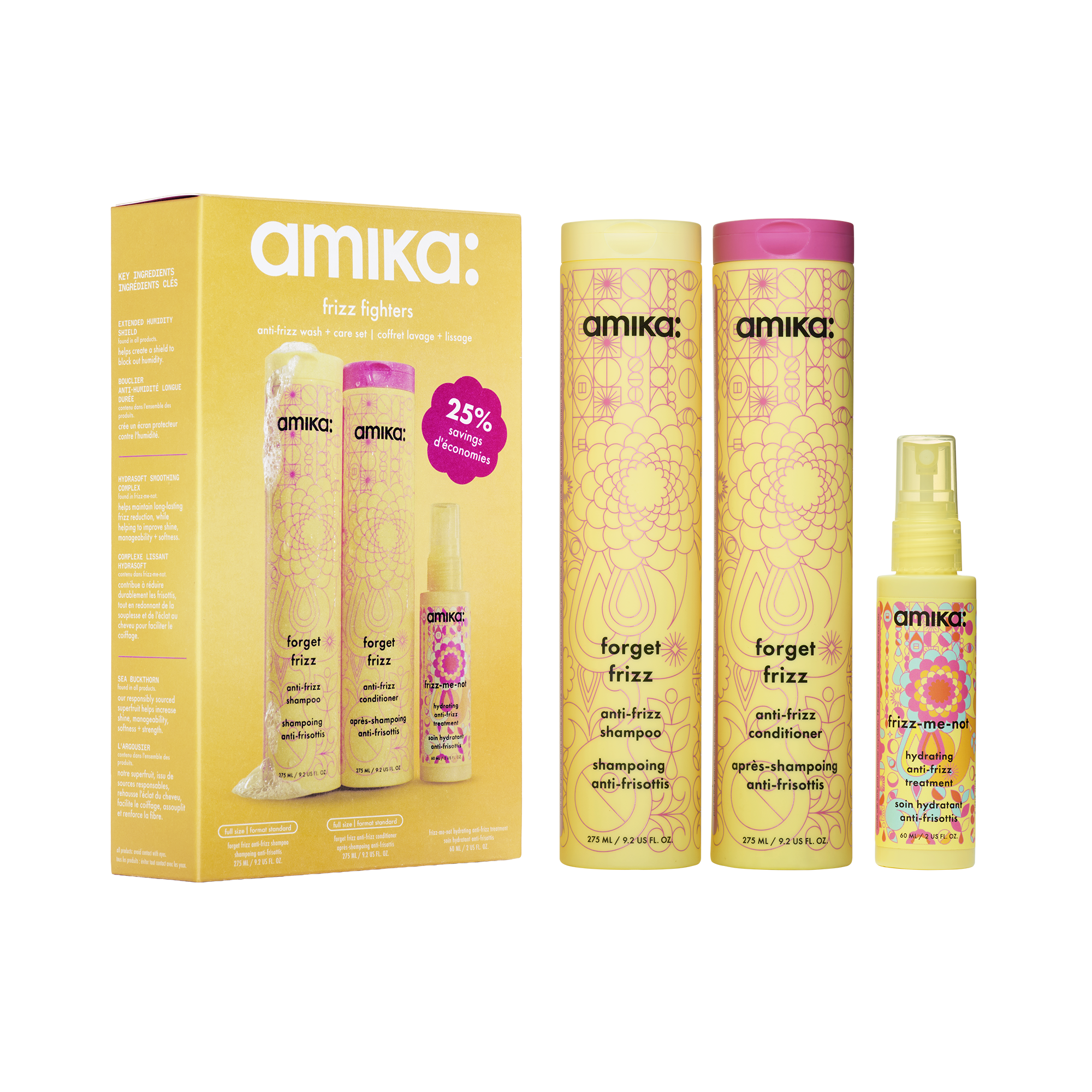 frizz fighters set | anti-frizz shampoo, conditioner + treatment