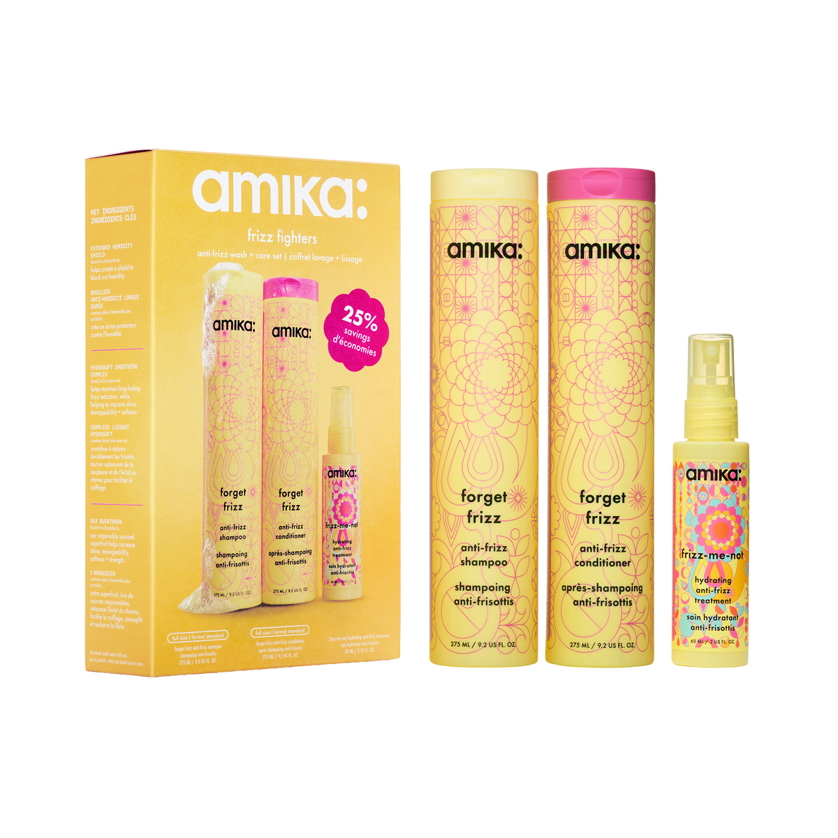 frizz fighters set | anti-frizz shampoo, conditioner + treatment
