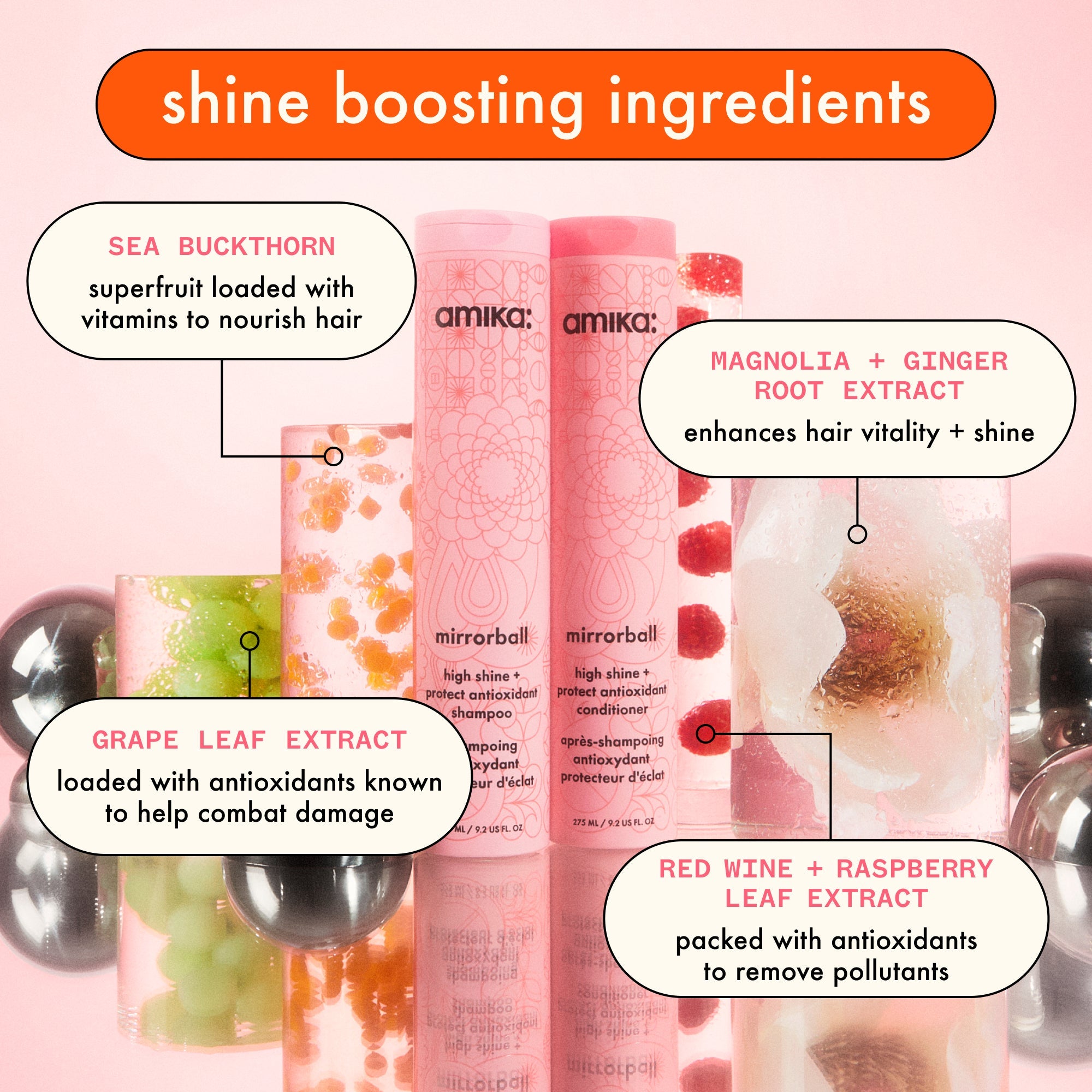 super-sized shine set | mirrorball high shine + protect antioxidant shampoo + conditioner + flash mask
