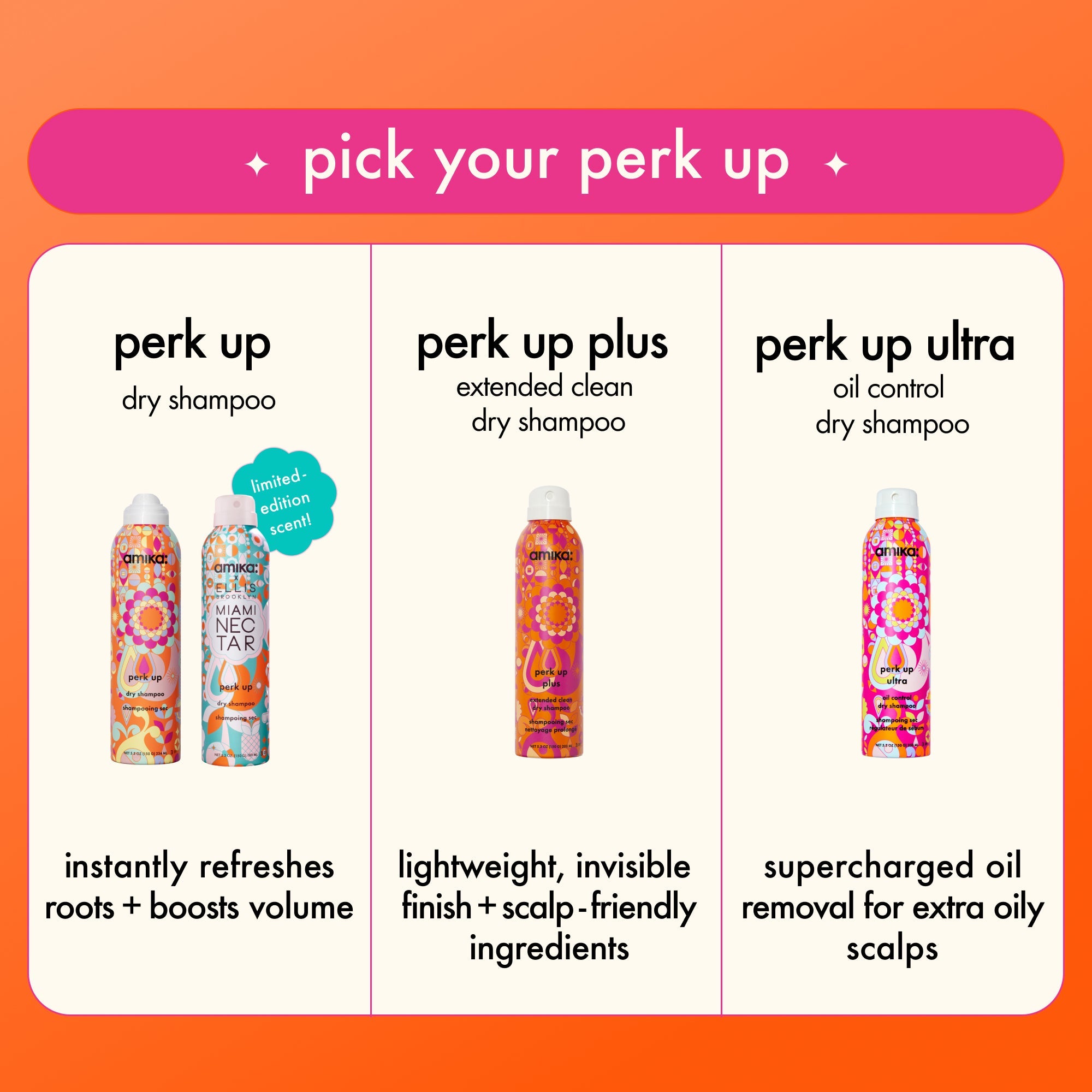 amika x Ellis Brooklyn dry shampoo | limited-edition perk up x MIAMI NECTAR fragrance