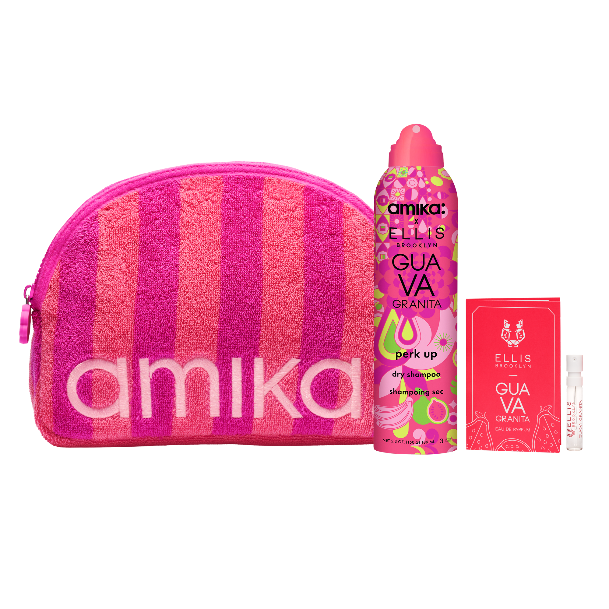 amika x Ellis Brooklyn | limited-edition perk up GUAVA GRANITA dry shampoo bundle set