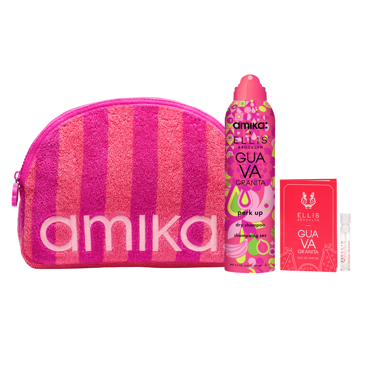 amika x Ellis Brooklyn | limited-edition perk up GUAVA GRANITA dry shampoo bundle set
