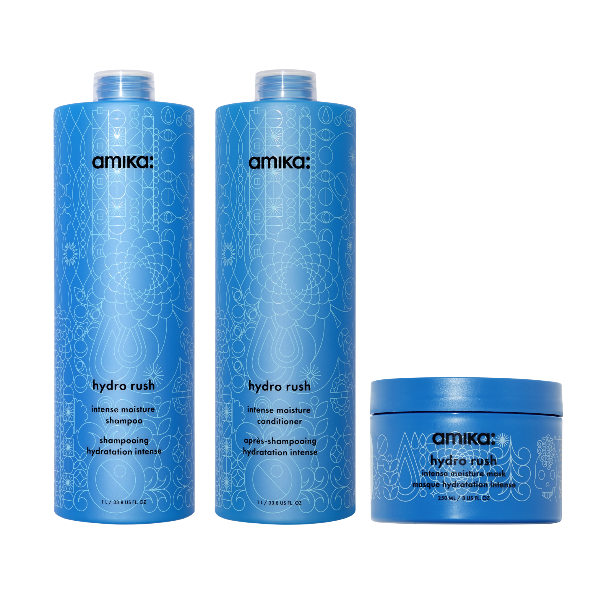 super-sized hydration set  | hydro rush intense moisture shampoo, conditioner + hair mask with hyaluronic acid
