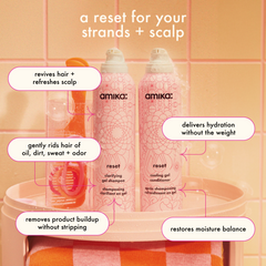 detox set | reset clarifying gel shampoo, cooling gel conditioner + pink charcoal scalp cleansing oil